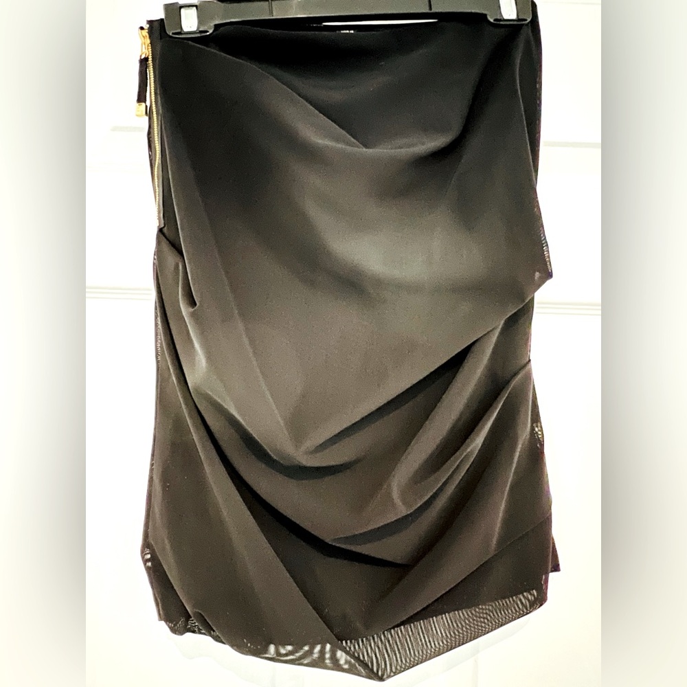 Sandra Augelozzi black drape skirt, fully lined, side zipper